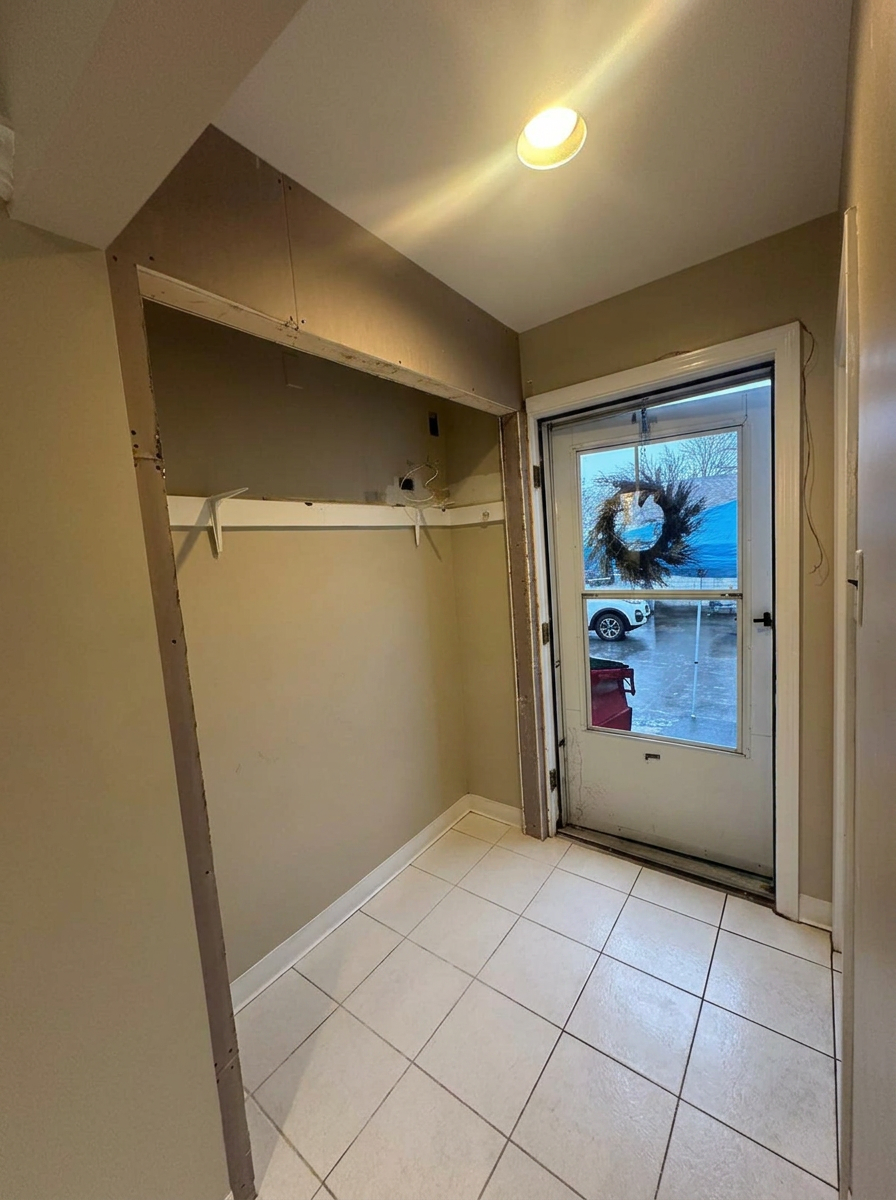 Entryway closet framing removed during repair work