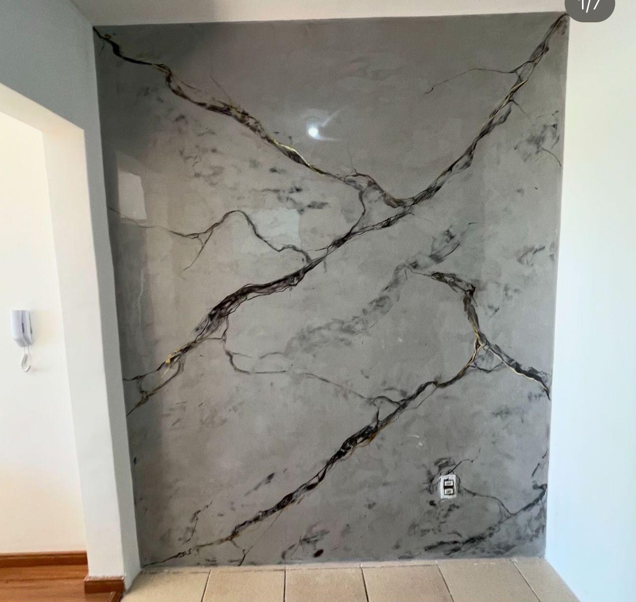 Decorative marble-look feature wall